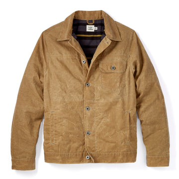 (Tall) Flannel Lined Waxed Trucker Jacket in Field Tan